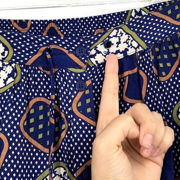 Odells Printed Button Front Midi Skirt L Drawstring Geometric Shirttail Slit - Picture 9 of 9